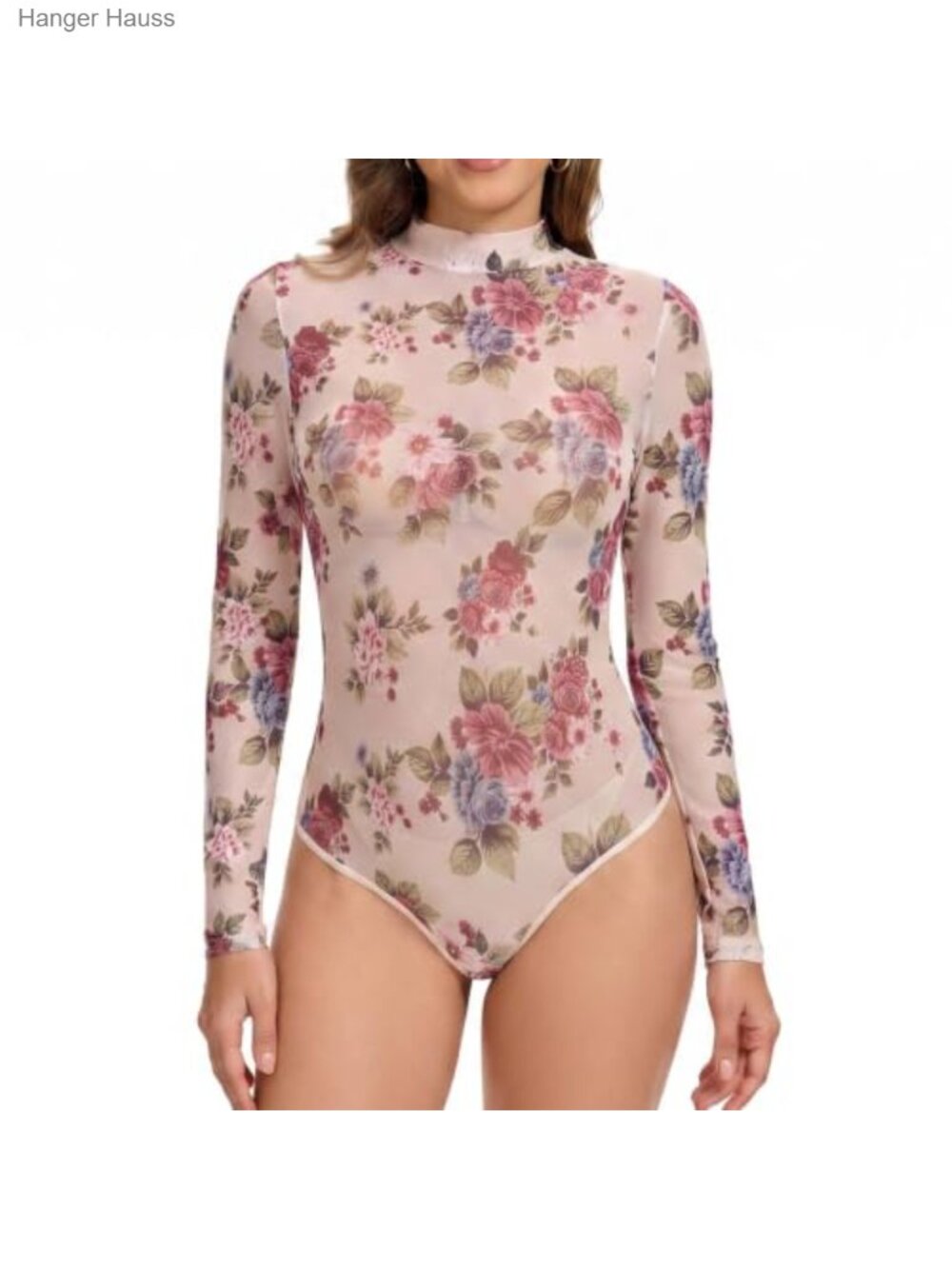 Mesh Long Sleeve Bodysuit Turtleneck Sheer One-Piece Layer